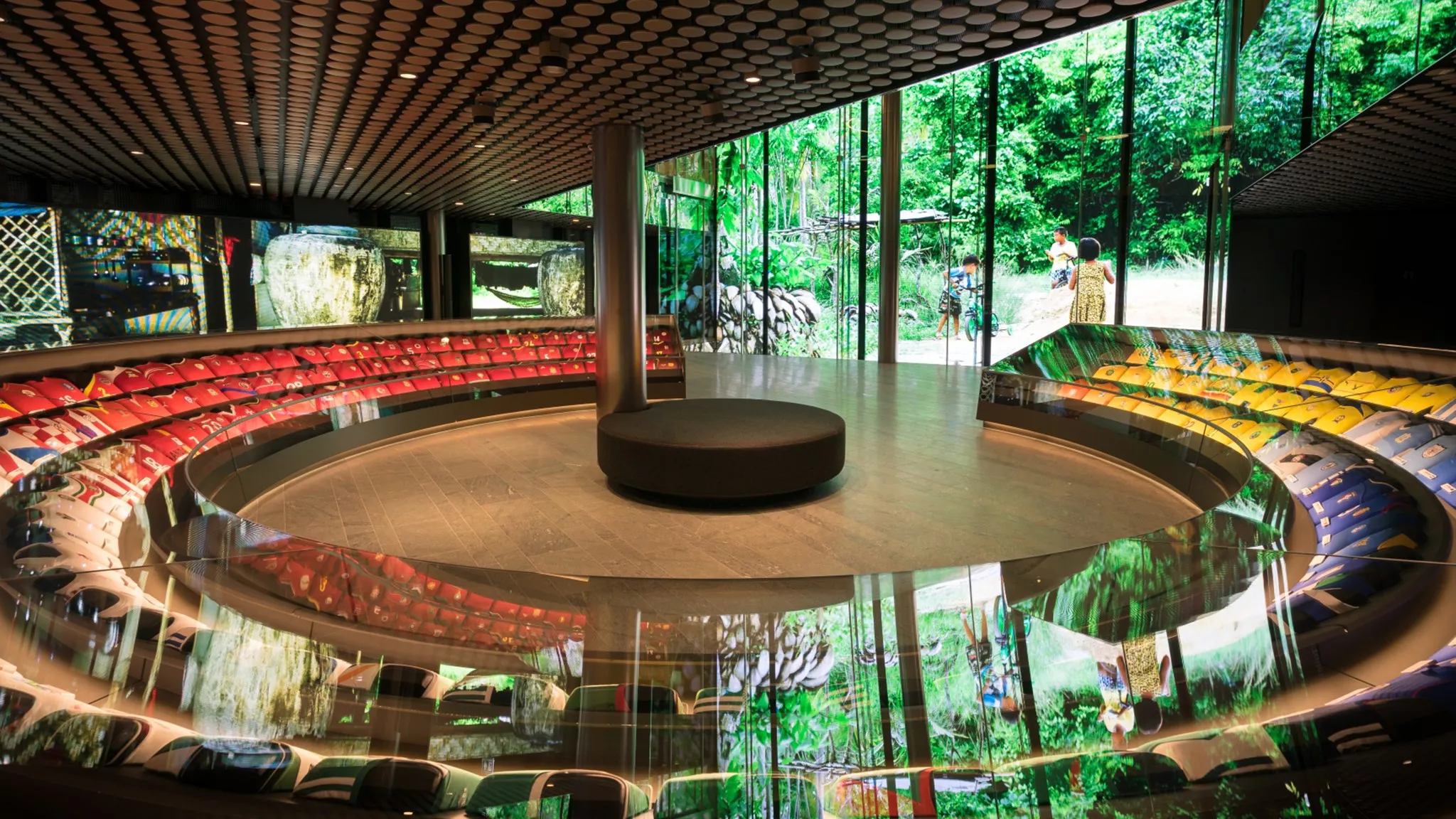 FIFA Museum circular exhibition space with colorful displays